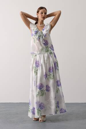 White Flared Maxi Skirt Mid Waist Pull On
