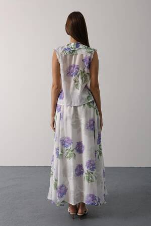 White Flared Maxi Skirt Mid Waist Pull On