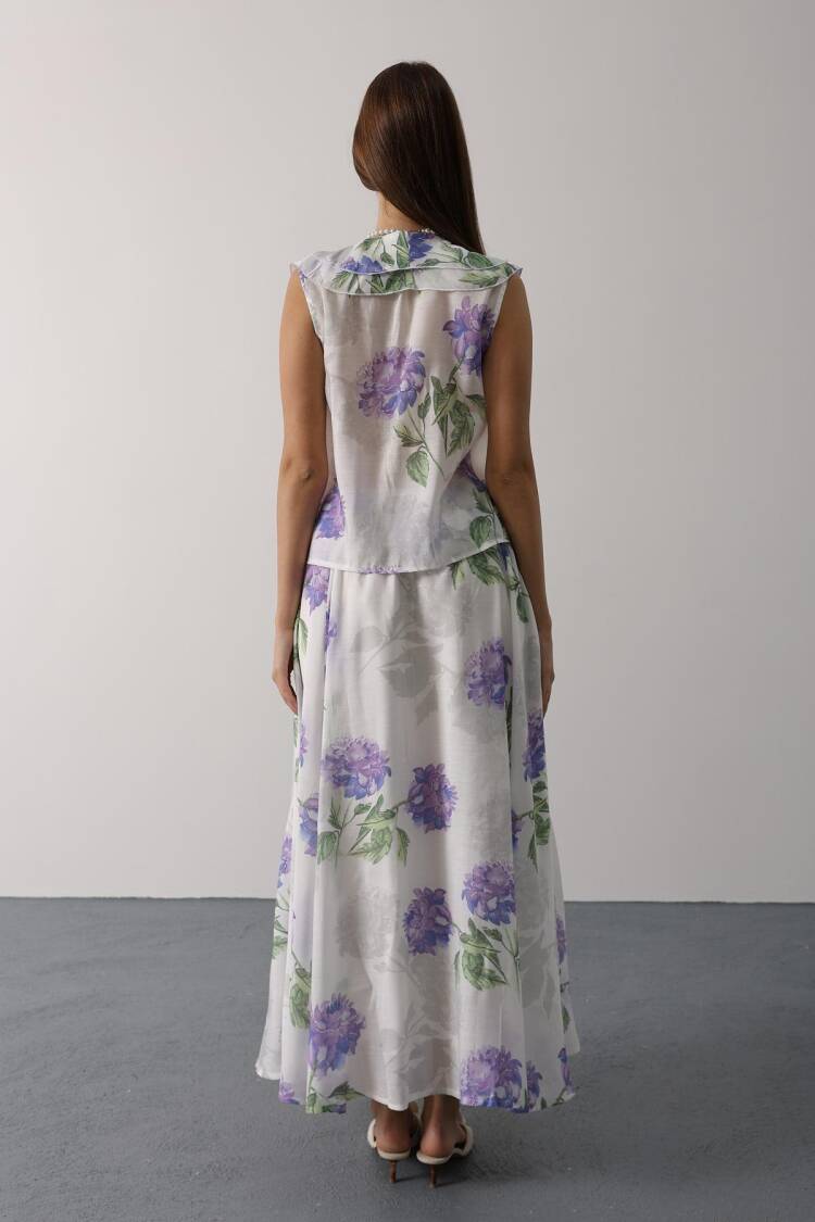 White Flared Maxi Skirt Mid Waist Pull On