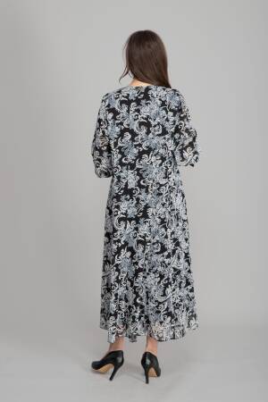 Black Elegant A-Line Dress With Floral Pattern