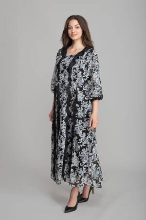 Black Elegant A-Line Dress With Floral Pattern