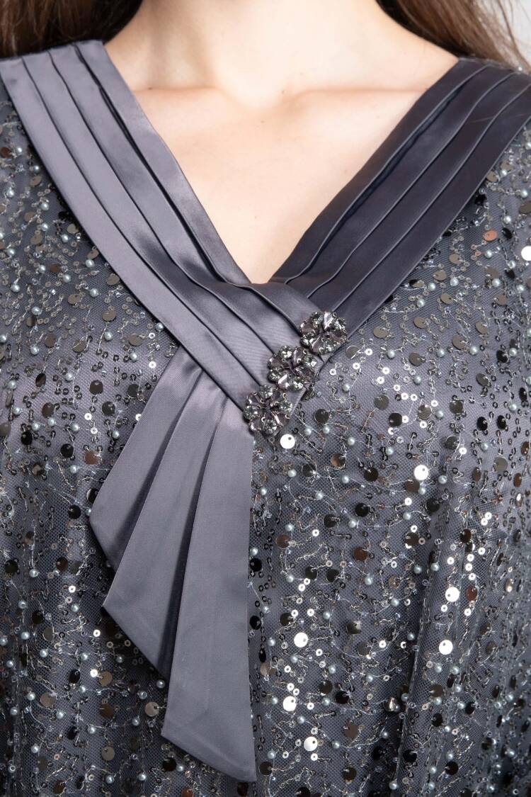 Silver Elegant A-Line Sequined Dress