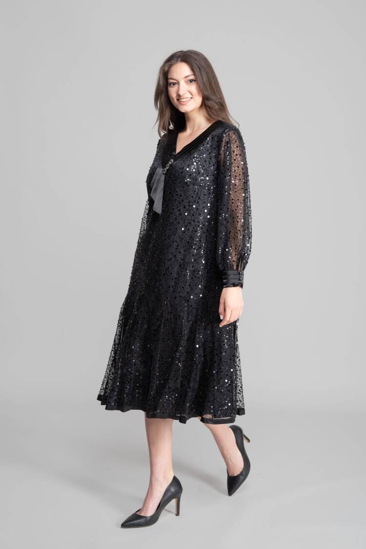 Elegant Sequined Fit And Flare Dress