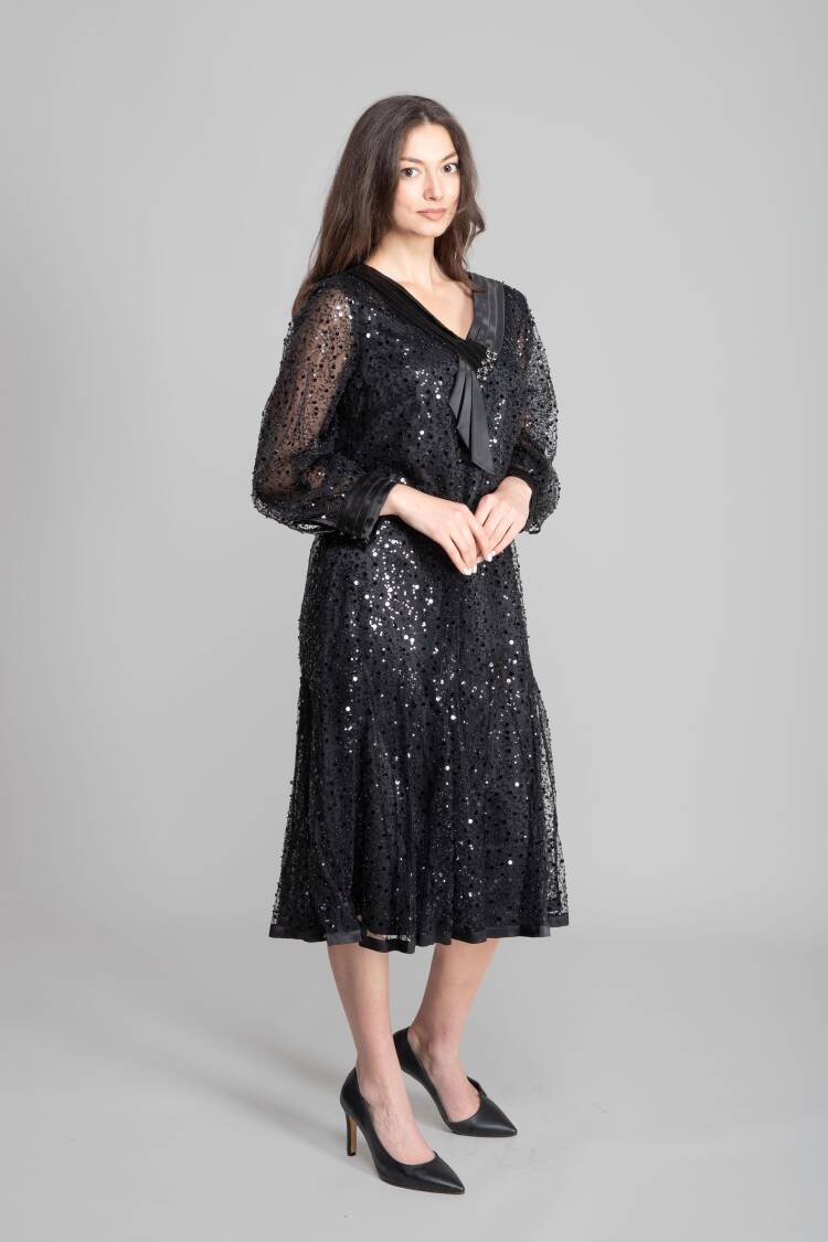 Elegant Sequined Fit And Flare Dress