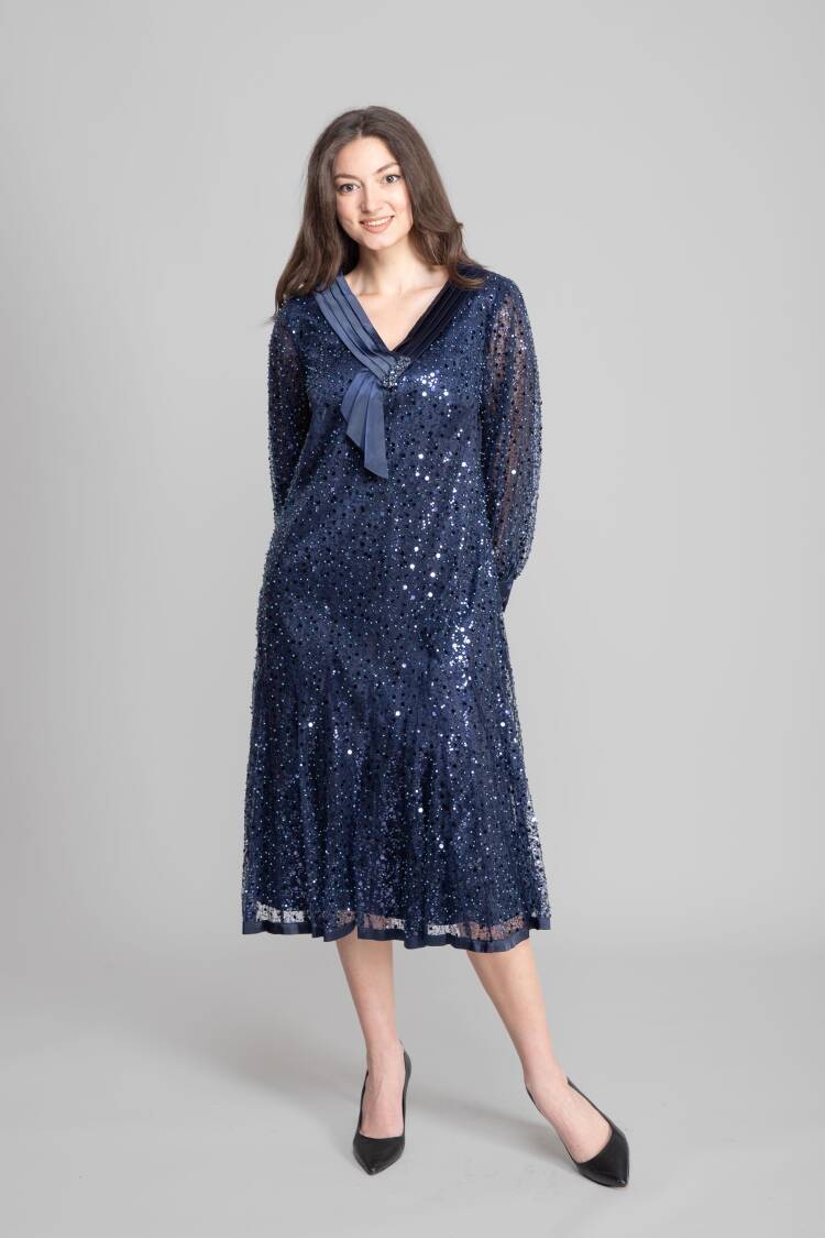 NavyElegant Sequined Fit And Flare Dress