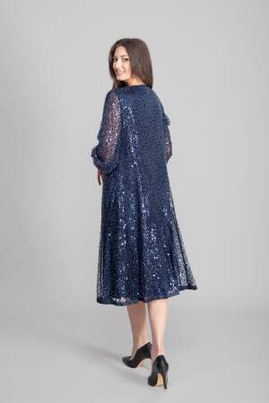 NavyElegant Sequined Fit And Flare Dress