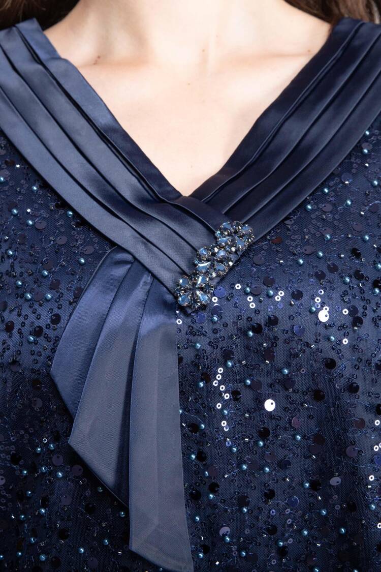 NavyElegant Sequined Fit And Flare Dress