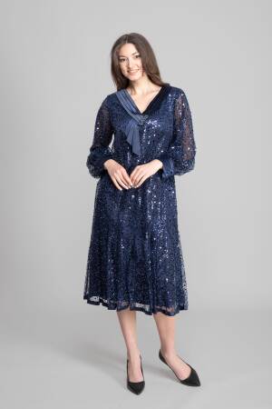 NavyElegant Sequined Fit And Flare Dress