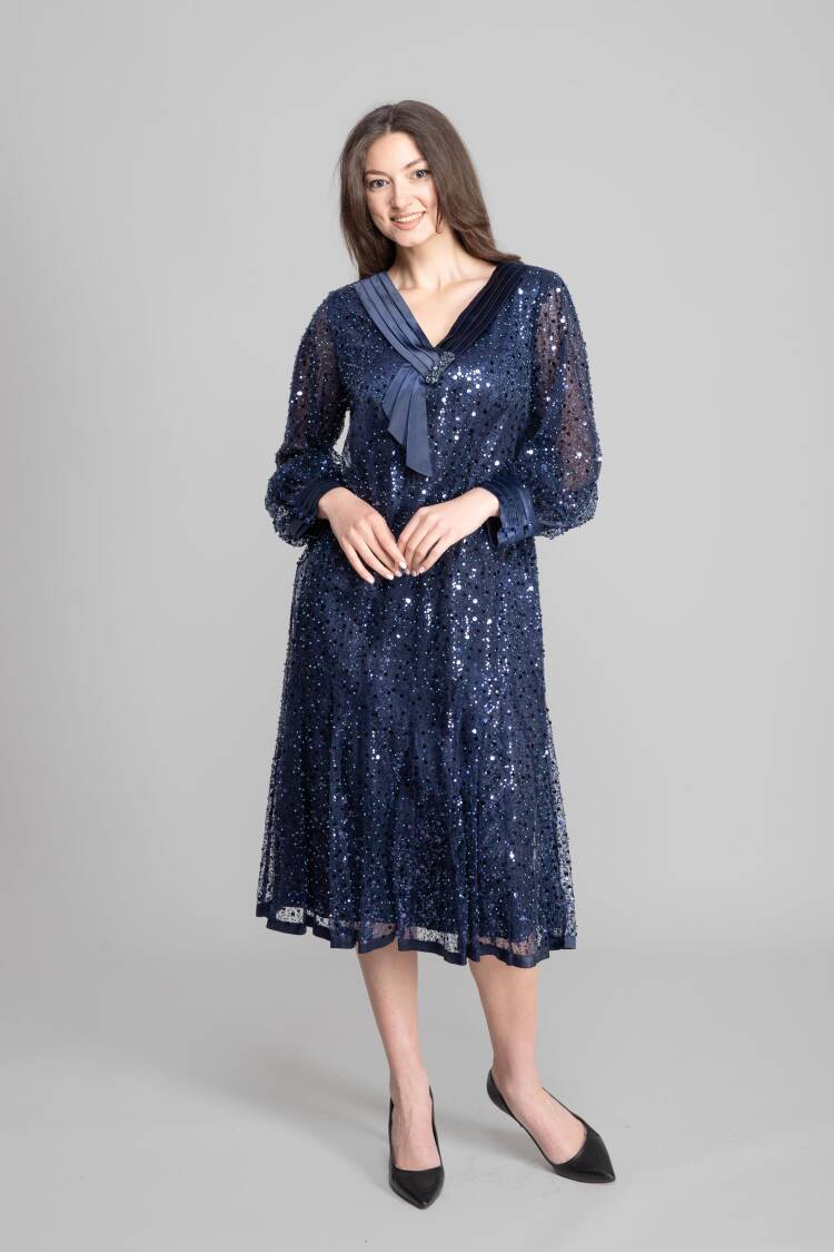 NavyElegant Sequined Fit And Flare Dress