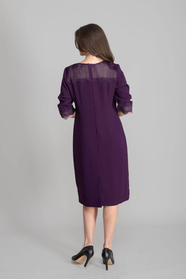 Elegant Purple Shift Dress With 3/4 Sleeves