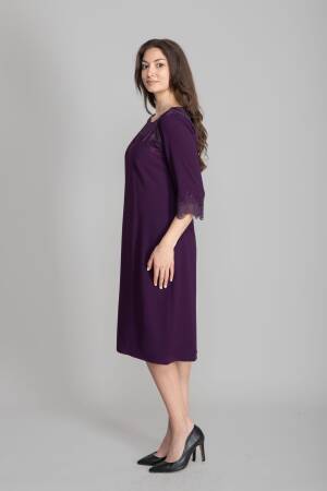 Elegant Purple Shift Dress With 3/4 Sleeves