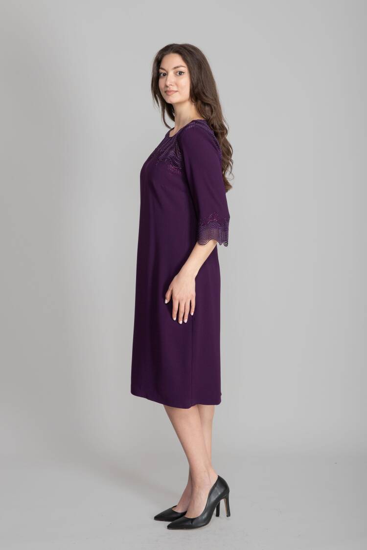 Elegant Purple Shift Dress With 3/4 Sleeves