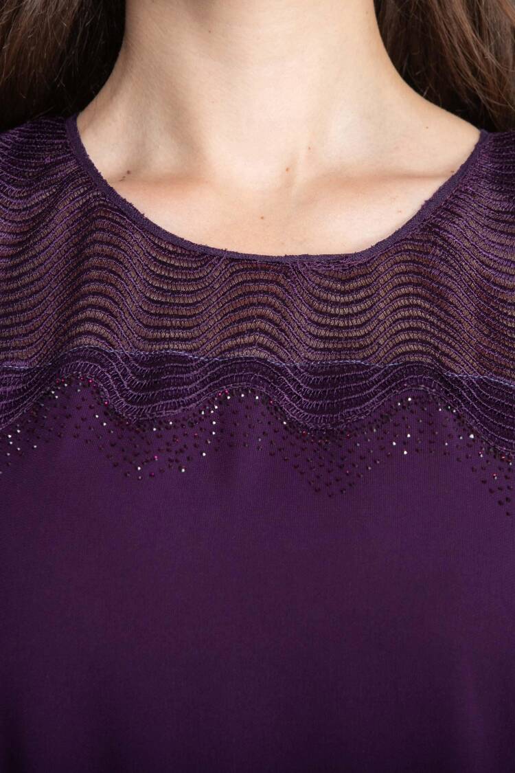 Elegant Purple Shift Dress With 3/4 Sleeves