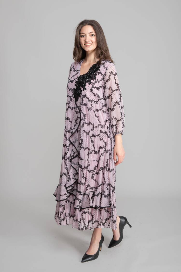 Pink Elegant A-Line Dress With V-Neck