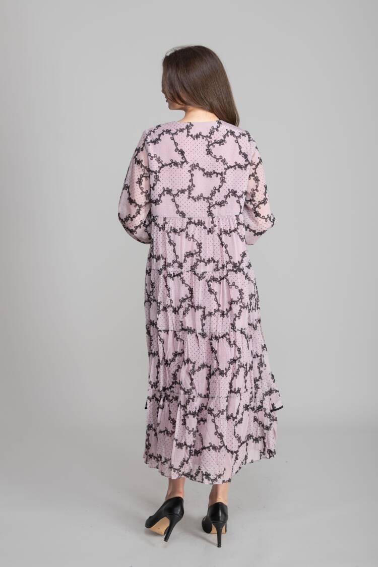 Pink Elegant A-Line Dress With V-Neck