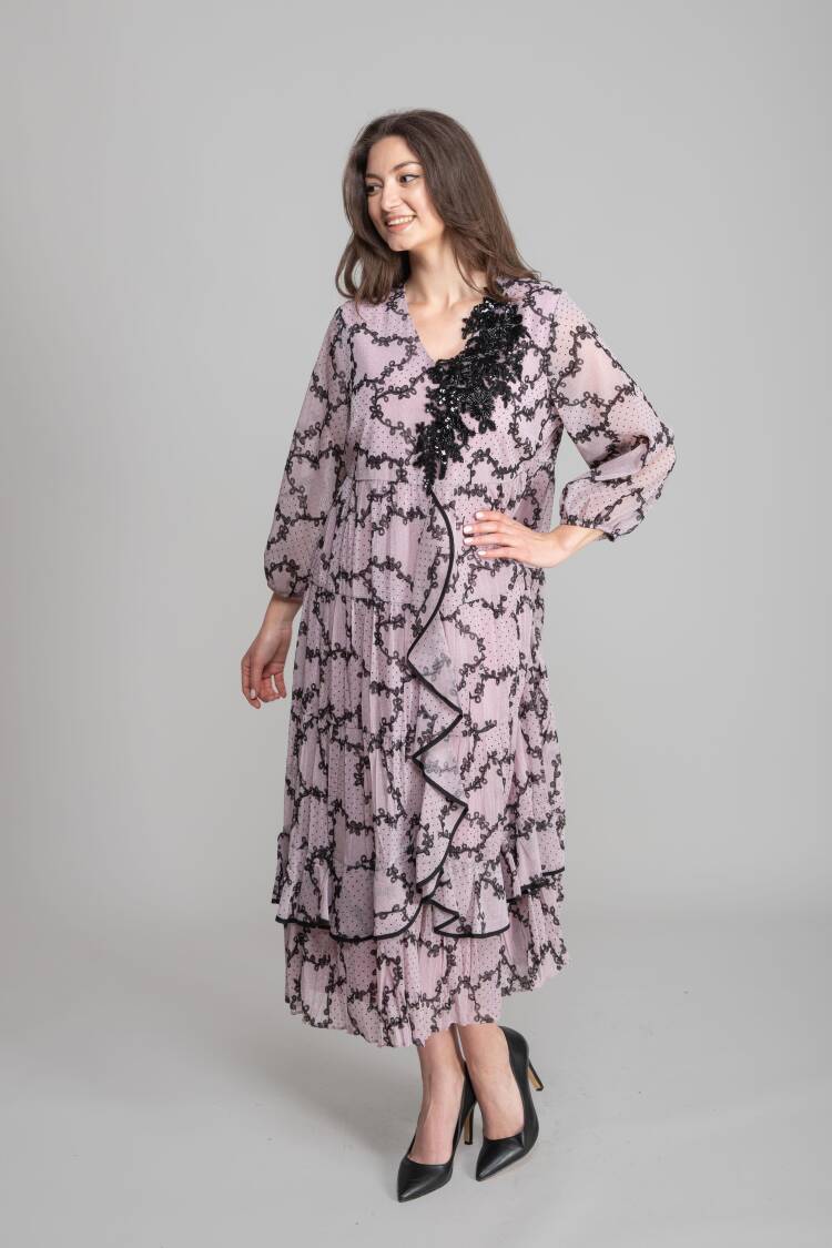 Pink Elegant A-Line Dress With V-Neck