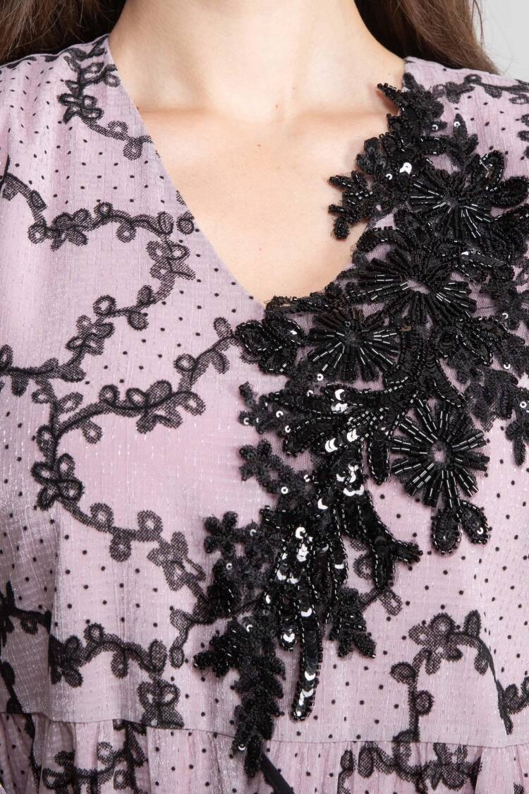 Pink Elegant A-Line Dress With V-Neck