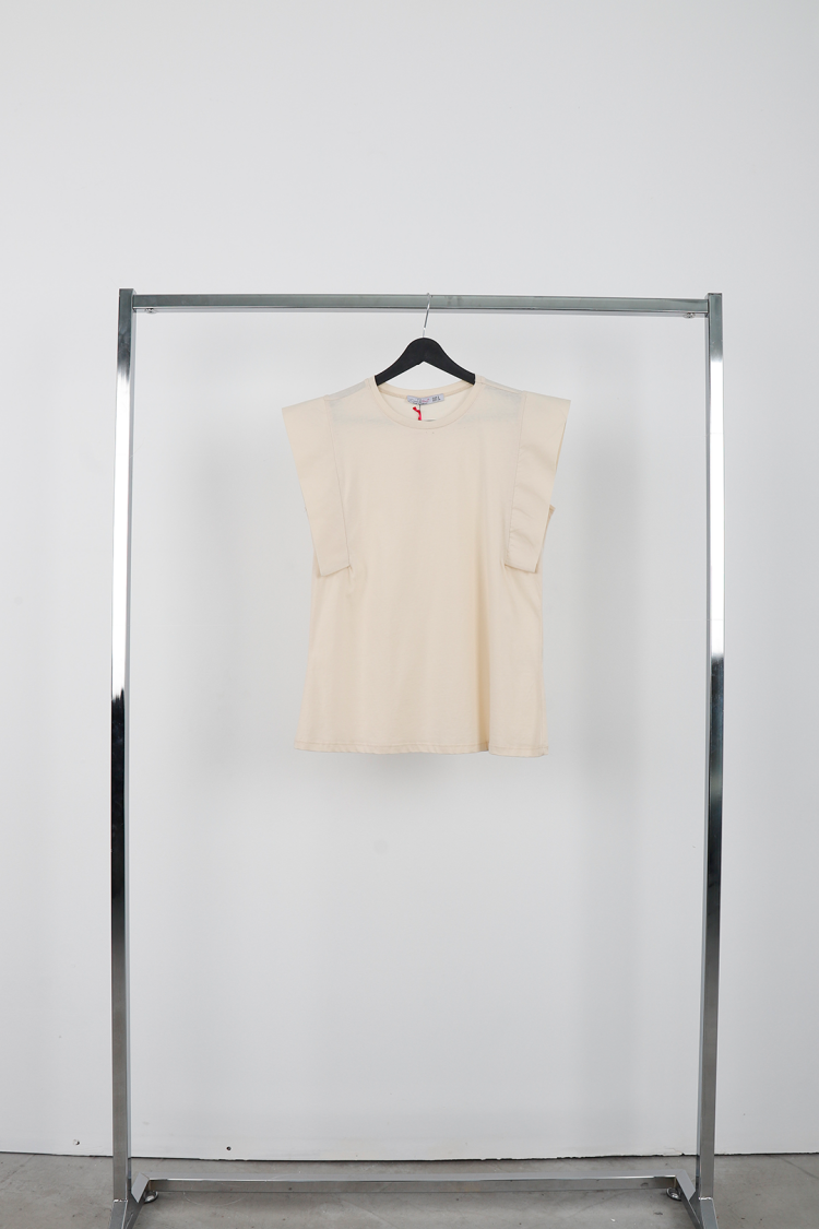Beige Tshirt Casual Streetwear Sleeveless Cap Sleeve