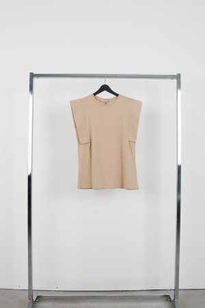 Beige Casual Tshirt With Round Neck And Regular Fit