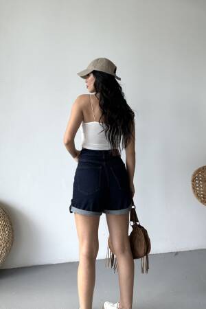 Blue Casual Bermuda Shorts High Waist With Buttoned Closure