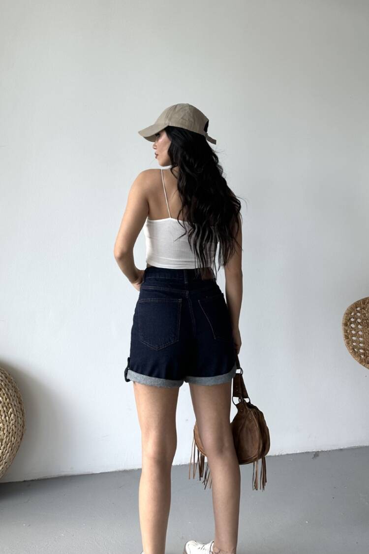 Blue Casual Bermuda Shorts High Waist With Buttoned Closure