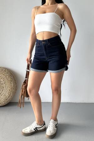 Blue Casual Bermuda Shorts High Waist With Buttoned Closure