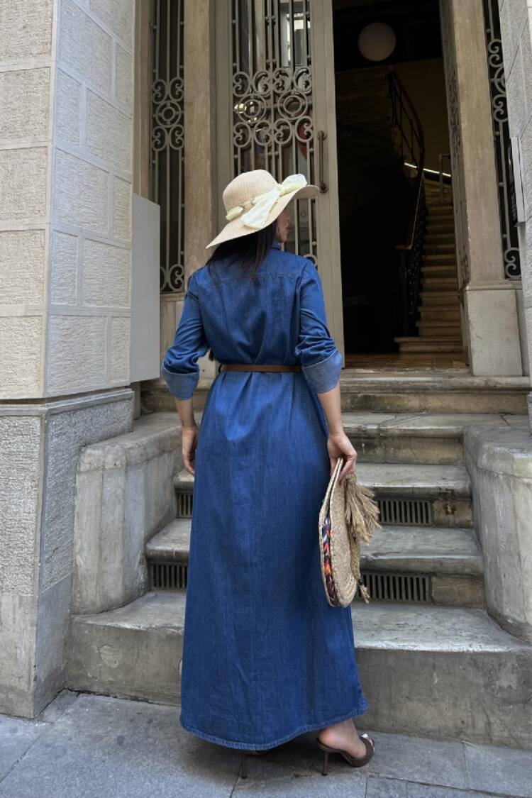 Maxi Shirt Dress With Notched Neck