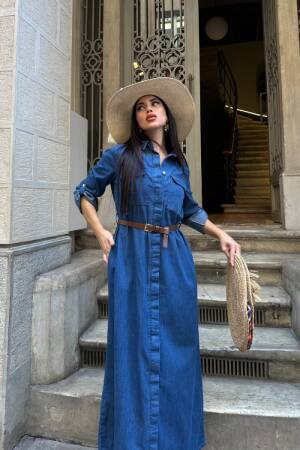 Maxi Shirt Dress With Notched Neck