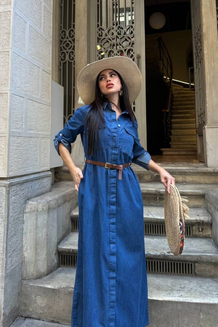 Maxi Shirt Dress With Notched Neck