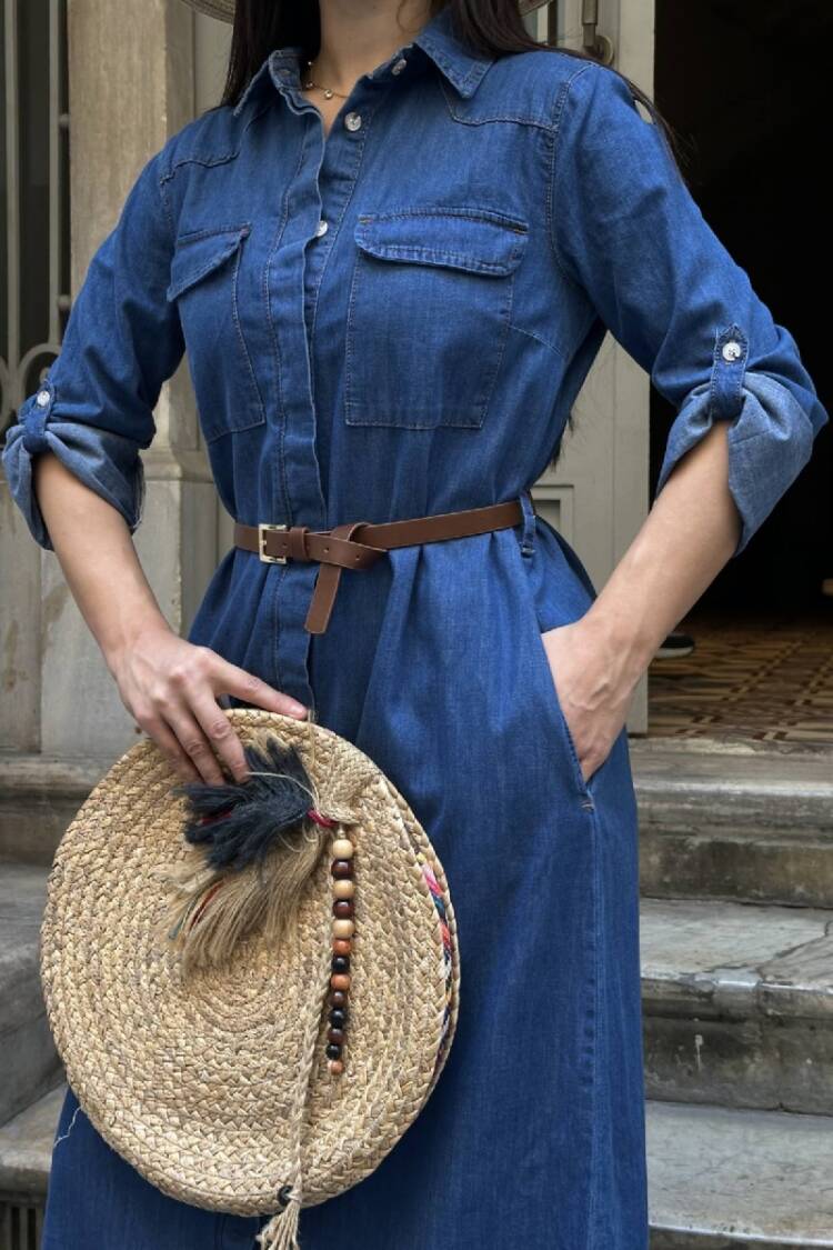 Maxi Shirt Dress With Notched Neck
