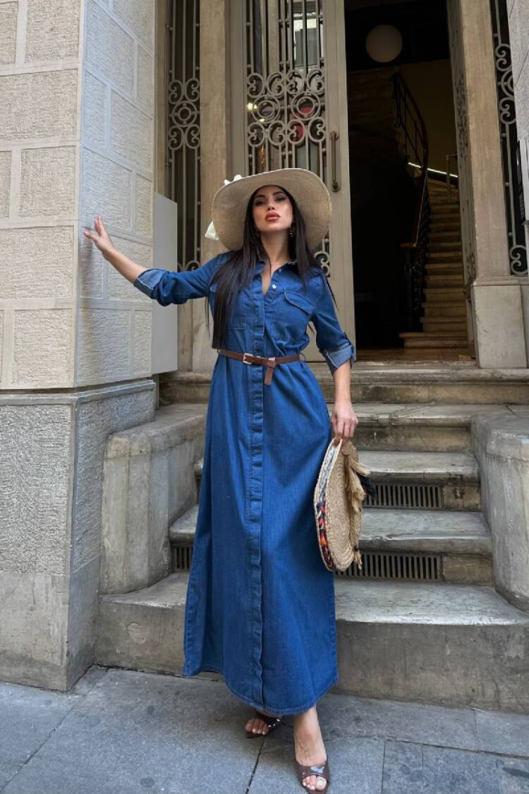Maxi Shirt Dress With Notched Neck