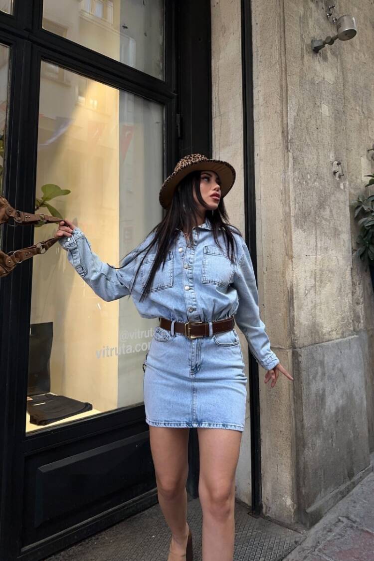 Casual Western Streetwear Shirt Dress Mini