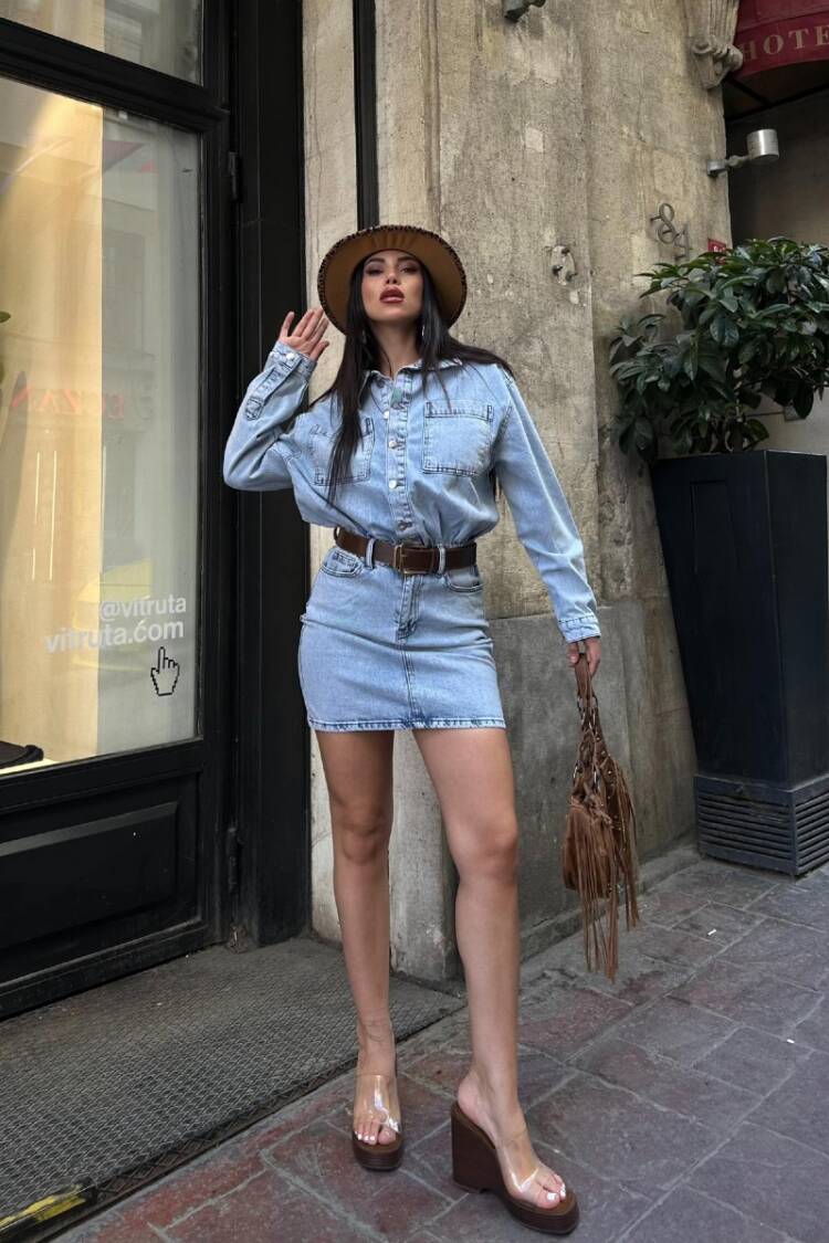 Casual Western Streetwear Shirt Dress Mini