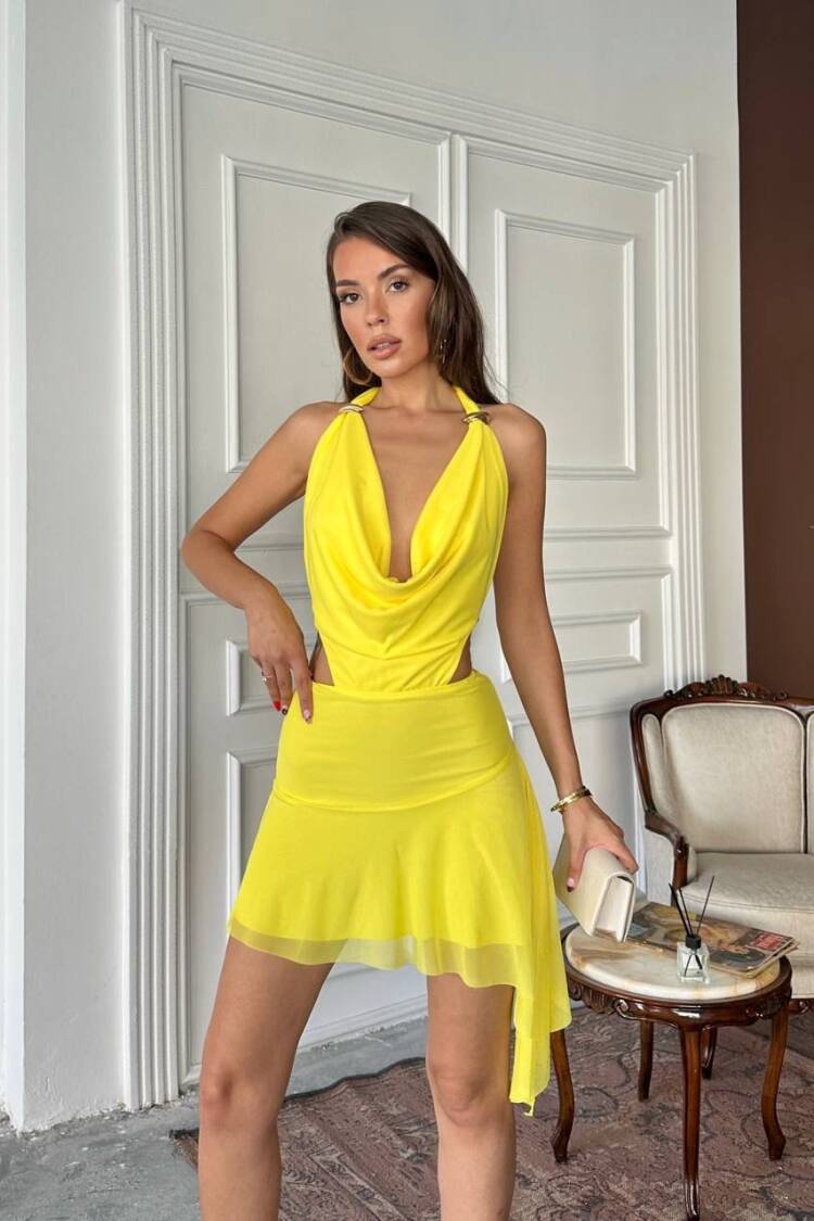 Cut-Out Mini Cowl Neck Sexy Party Dress