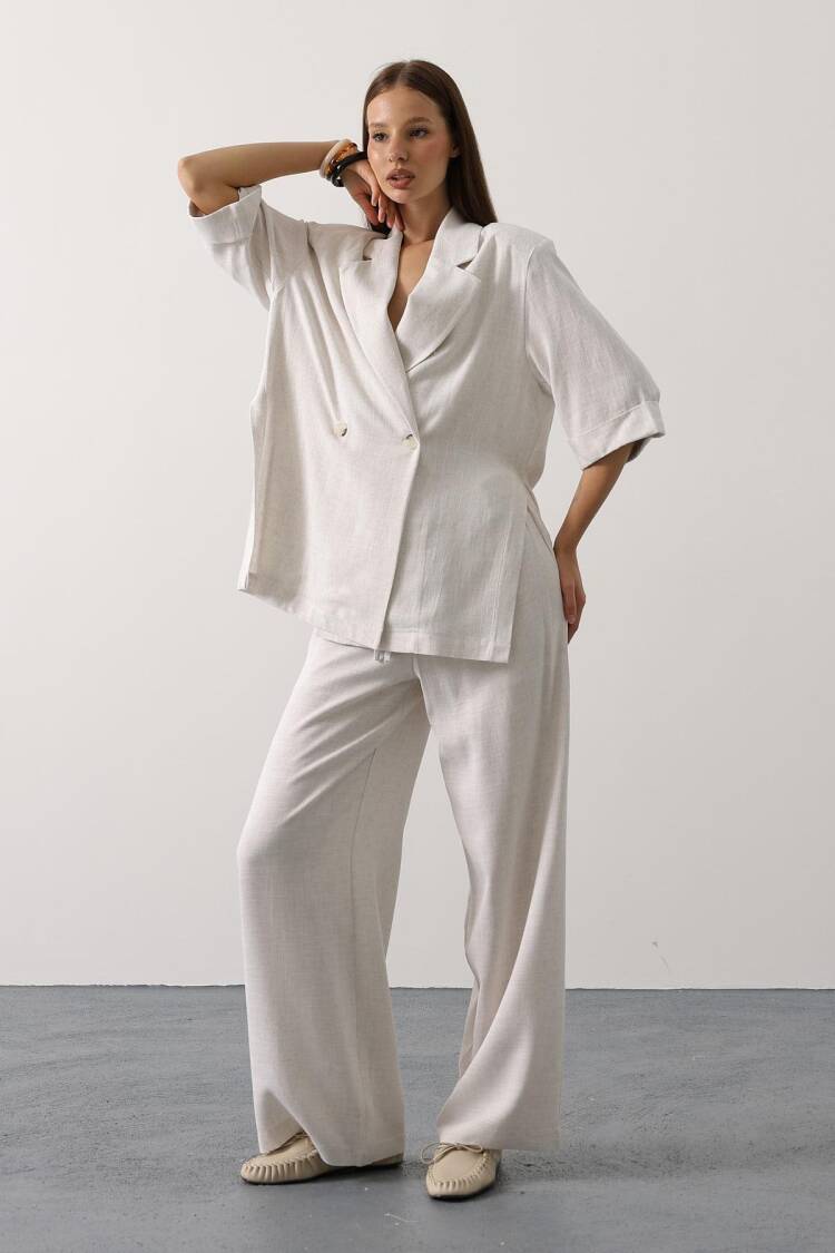 Elegant Beige Palazzo Pants With Wide Leg