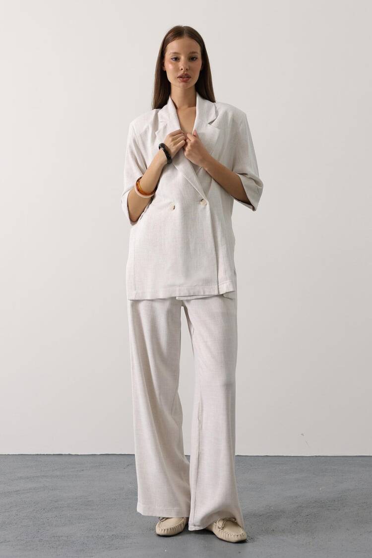 Elegant Beige Palazzo Pants With Wide Leg