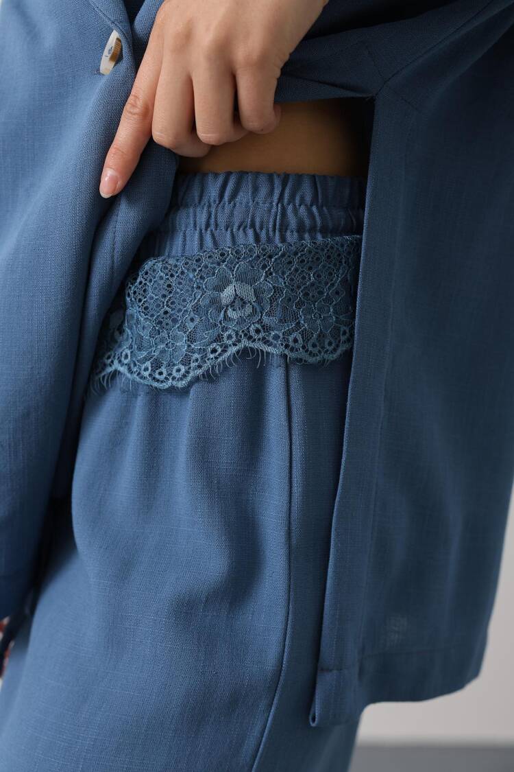 Blue Palazzo Pants High Waist Wide Leg