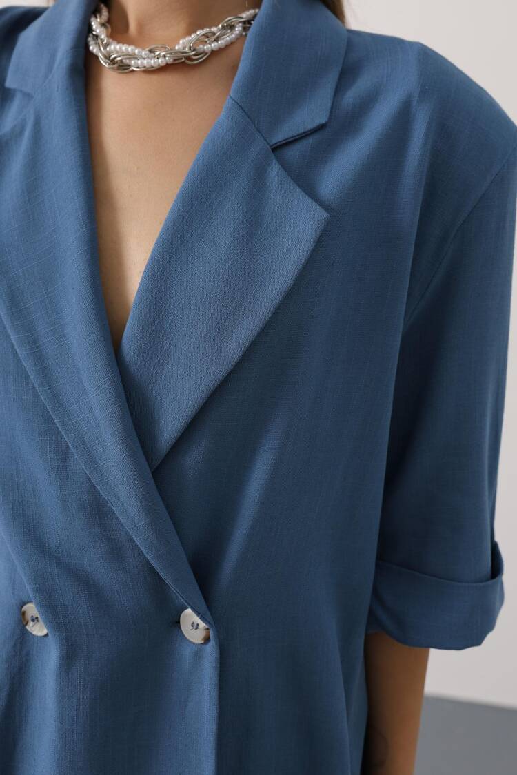 Blue Palazzo Pants High Waist Wide Leg