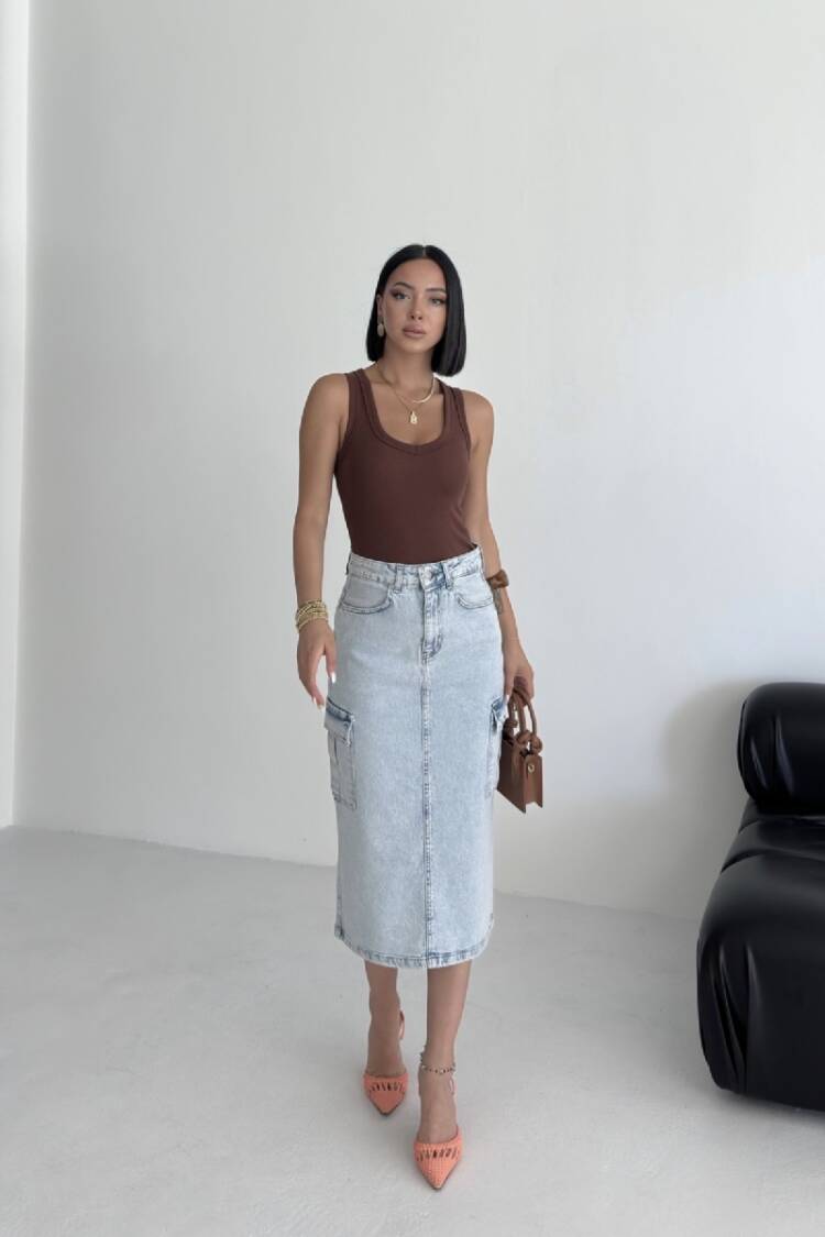 Pencil Skirt With Buttoned Flap Pockets