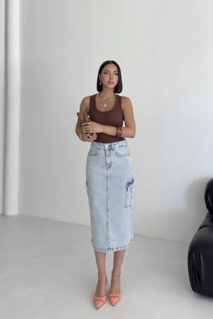 Pencil Skirt With Buttoned Flap Pockets
