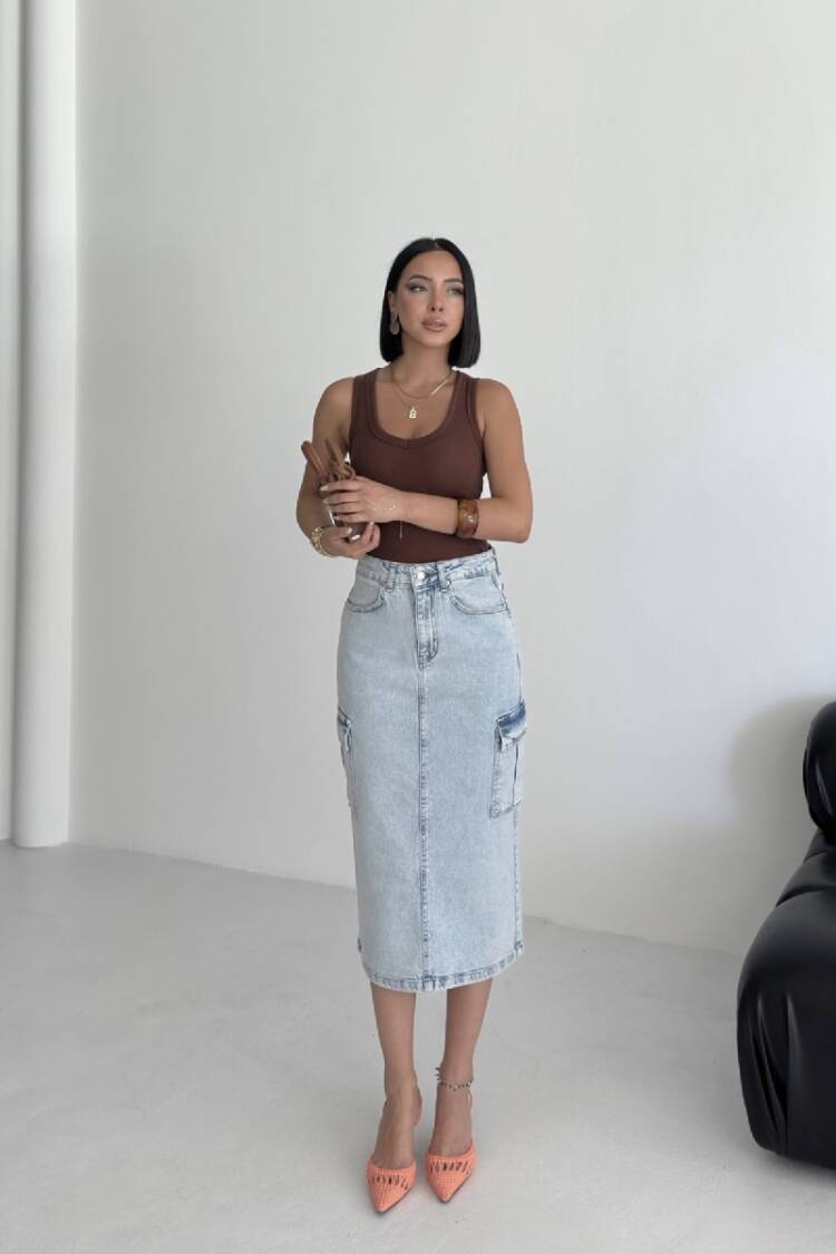 Pencil Skirt With Buttoned Flap Pockets
