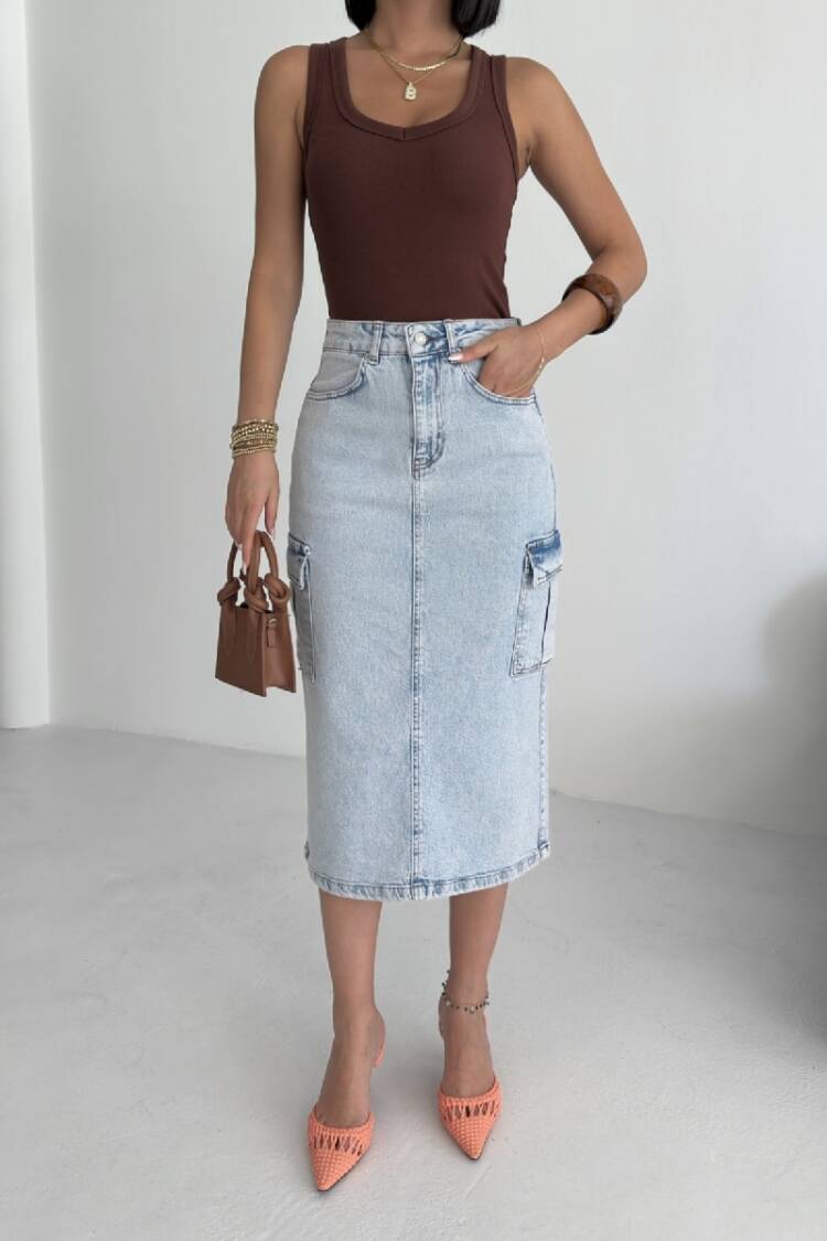 Pencil Skirt With Buttoned Flap Pockets