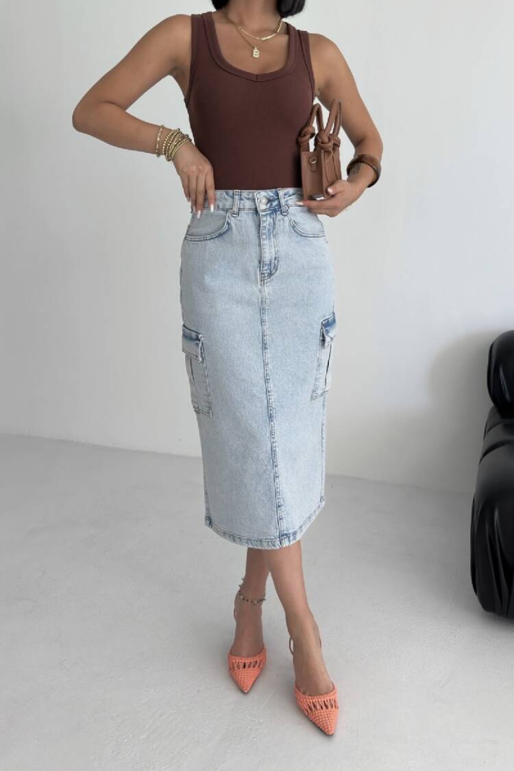 Pencil Skirt With Buttoned Flap Pockets