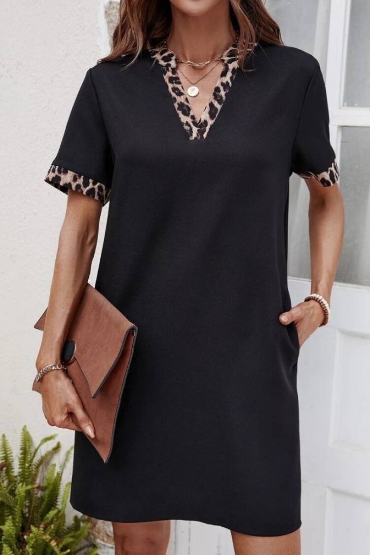 Black Casual Sexy Mini Shift Dress With V-Neck