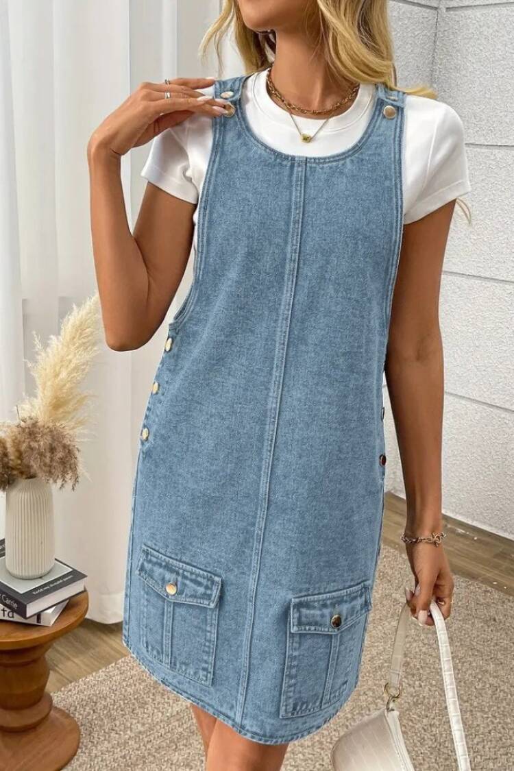 Blue Casual Jumper Dress With Short Sleeves