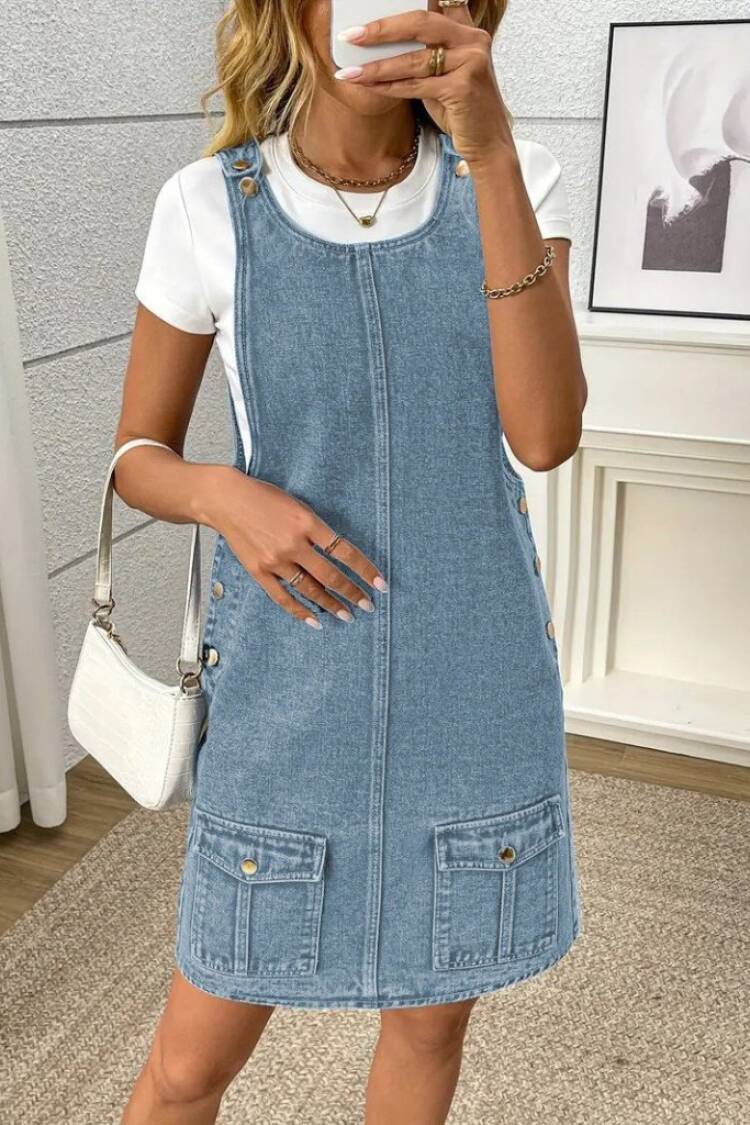 Blue Casual Jumper Dress With Short Sleeves