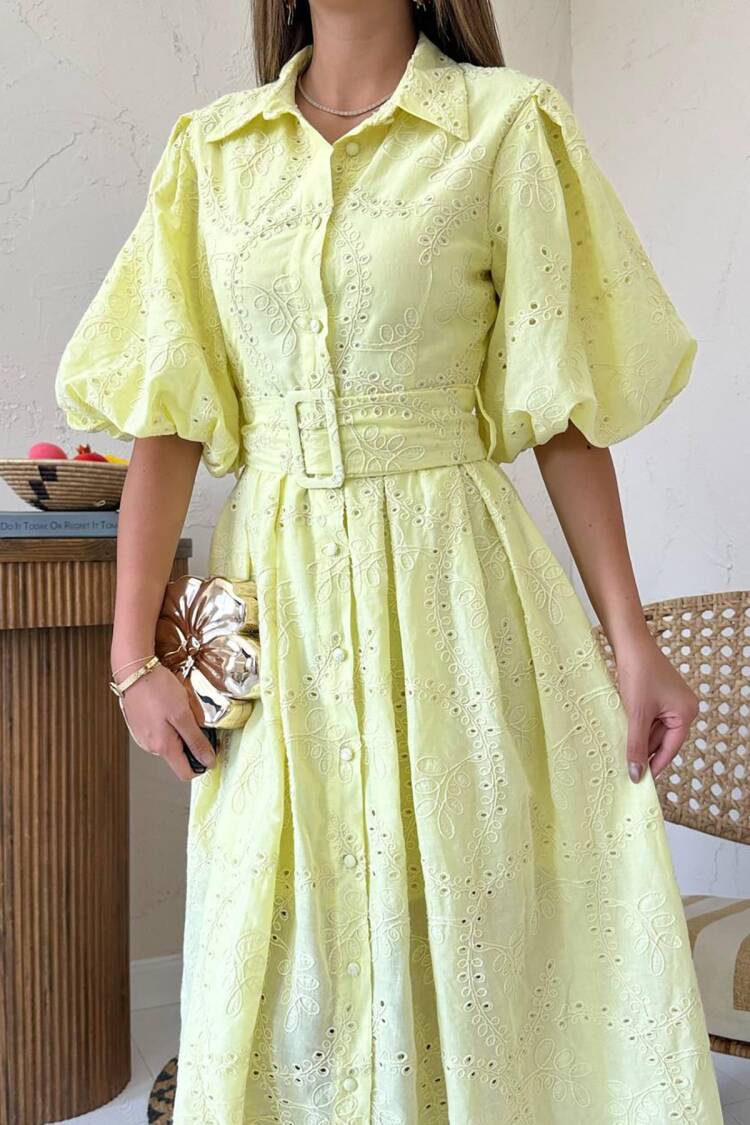 Elegant Midi Shirt Dress With Ballon Sleeves