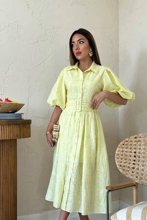 Elegant Midi Shirt Dress With Ballon Sleeves