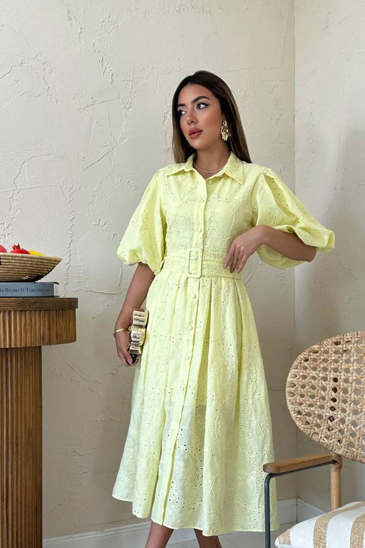 Elegant Midi Shirt Dress With Ballon Sleeves