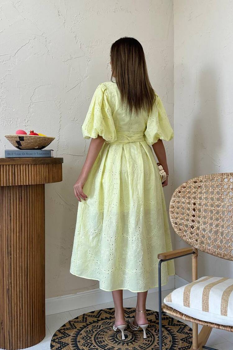 Elegant Midi Shirt Dress With Ballon Sleeves